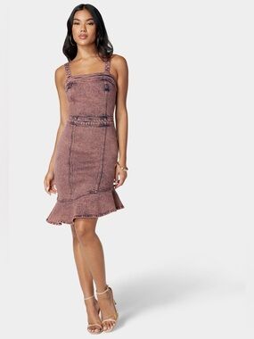 Bebe Asymmetric Hem Bustier Denim Dress Pink Acid Wash Size 2 NWT
